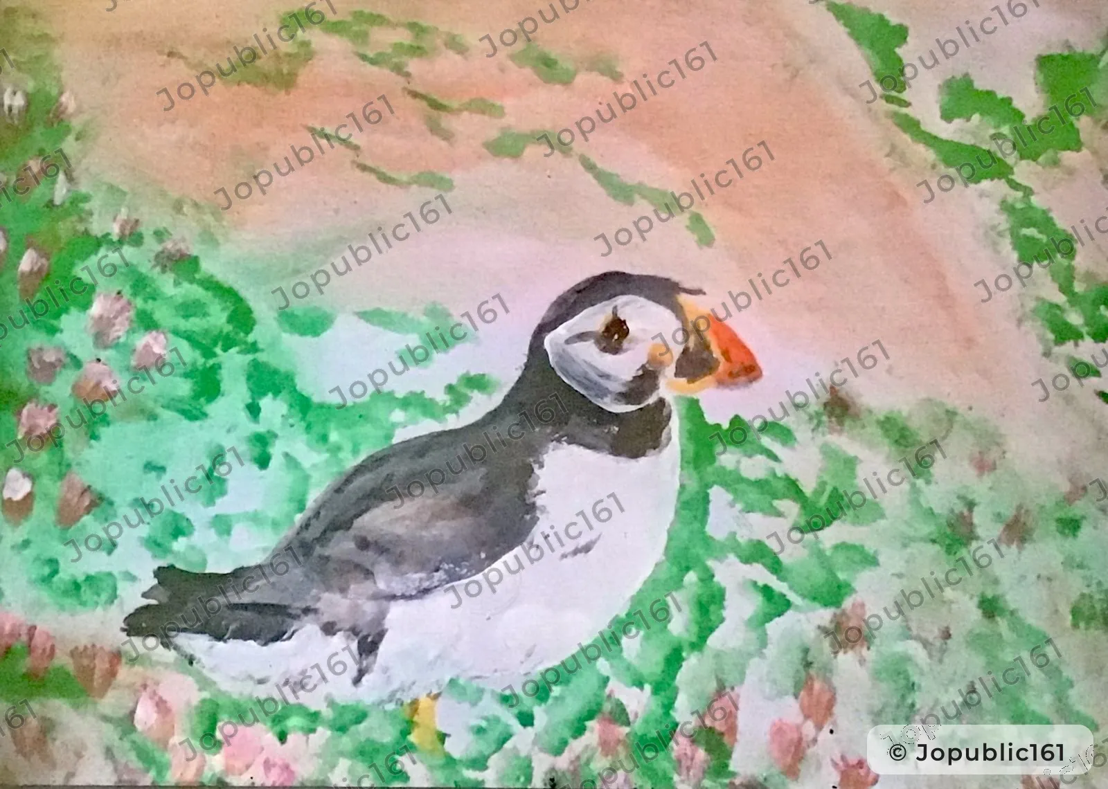 Puffin on a Cliff by Andrew Dixon, Watercolour