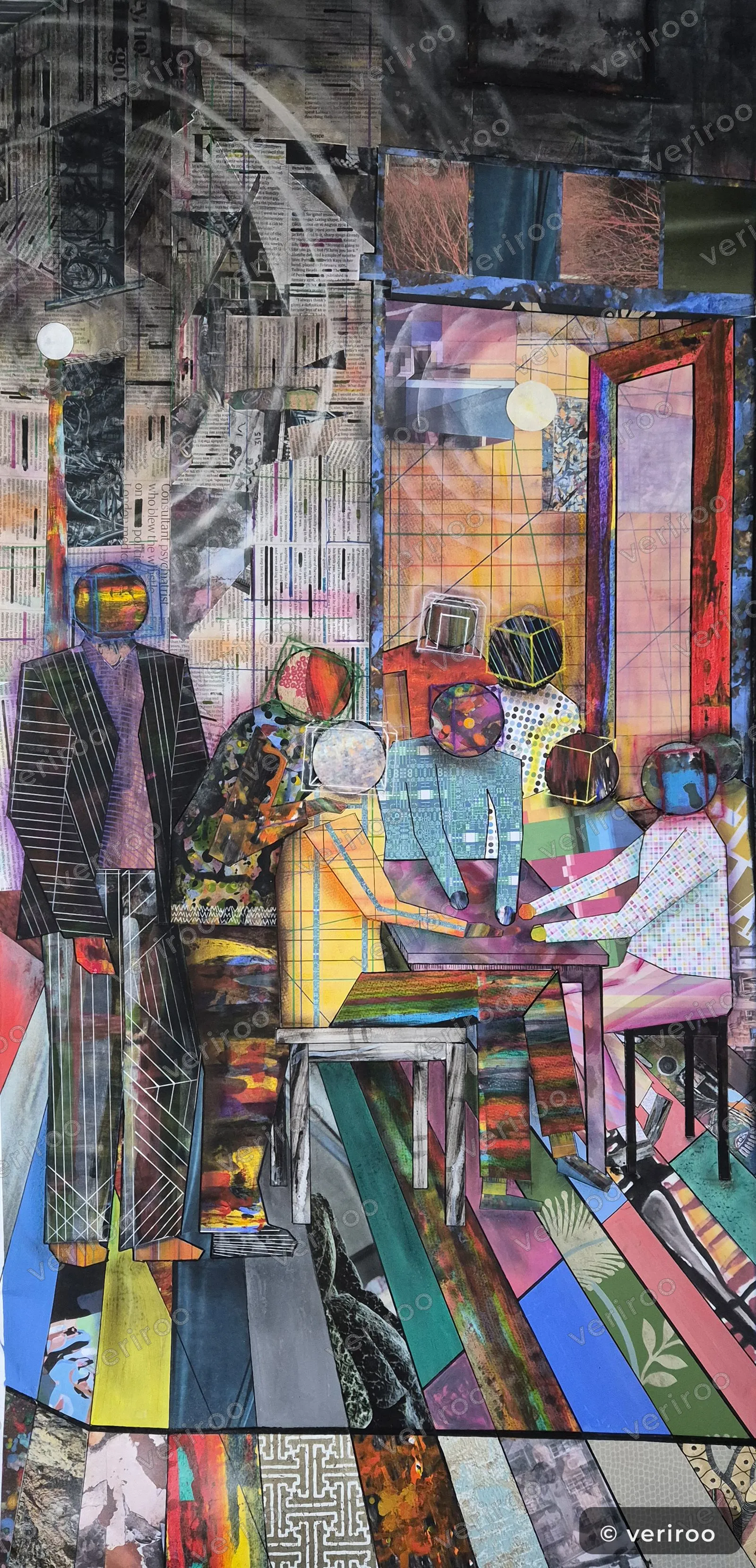 Moment Captured by Jerry K, Collage, Gouache, Pen & Pastel on paper